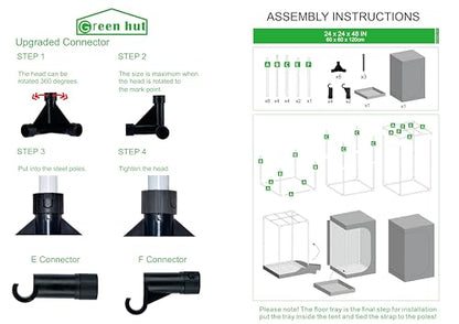 2x2 Green Hut Grow Tent 24"x24"x48" 600D Mylar Hydroponic Grow Tents - size: 24"x24"x48"