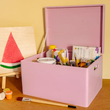 Creative Deco Large Pink Wooden Box Storage with Hinged Lid - color: Pink, size: XXL | Handles