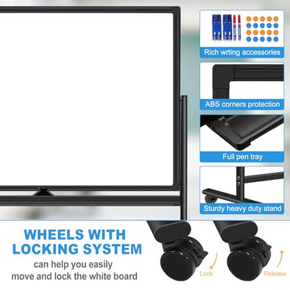 BSTPCOO Double-Sided 40"x28" Magnetic Dry Erase Board Mobile Whiteboard - color: Black, size: 40"W x 28"H