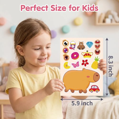 Capybara Make-a-Face Stickers 24 Sheets, Kids Party Crafts & Decor - color: Capybara