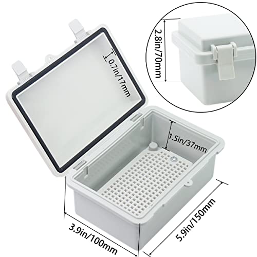 Junction Box, Hinged Cover IP67 Waterproof ABS Project Box with 2 NPT 1/2" Cable Gland, Electrical Box Enclosure with Mounting Plate & Wall Bracket 5.9 x 3.9 x 2.8inch(150x100x70mm) - color: Grey, size: 5.9"x3.9"x2.8"