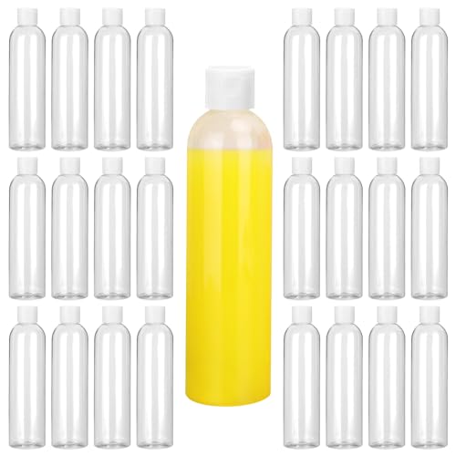 25 Pack 8 oz Plastic Bottles with White Top Caps, Clear Empty Bottles, Cosmetic Containers for Lotion and Shampoo, Cream, Travel-Friendly Bottles, BPA-Free for Liquids and Personal Care - size: 25 Pack 8 oz