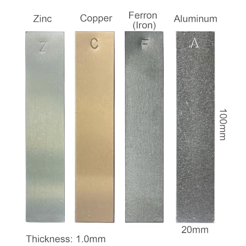 Metal Electrodes Strips 4 Piece Set, Copper,Zinc,Iron & Aluminum Marked with the Symbol for Electrochemical Experiments - size: Copper/Zinc/Iron/Aluminum