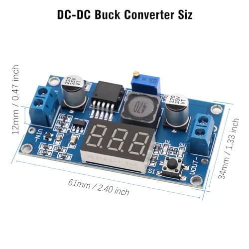 LM2596 DC-DC Buck Power Converter Module, AYWHP 3 PCS Adjustable 4-40V to 1.5-35V Premium Solid Capacitor Buck Converter with LED Voltmeter Display