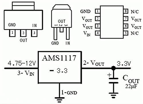 10 Pack 3 Pins AMS1117-3.3 DC 4.75V-12V to 3.3V Voltage Regulator