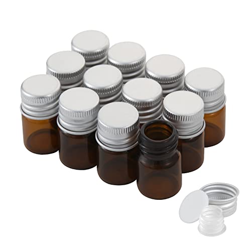 12PCS 5ml Amber Glass Small Vials w/ Aluminum Screw Caps & Plastic Stoppers - color: Amber, size: 5ml