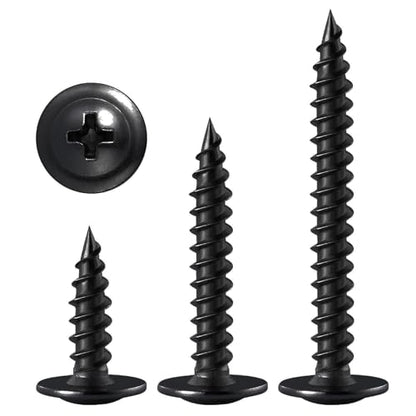 Wensilon（500 pcs）#4×3/4" Phillips Truss Head Wood Screws Black Galvanizing Quick Metal Self Tapping. - color: Black, size: #4×3/4"