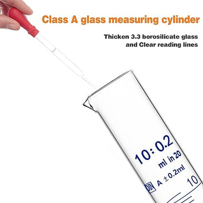 Thick Glass Graduated Cylinder Measuring Liquid Lab Hexagon Base Cylinders Come with One Glass Dropper (Glass, 10ML) - size: 10ml