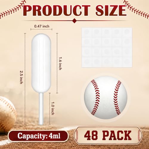 Glenmal 48 Sets 4ml Baseball Cupcakes Pipettes, Plastic Pipettes Dropper for Cupcakes Disposable Mini Flavor Liquor Infuser Squeeze Dropper for Sports Baseball Theme Cupcake Ice Cream Decoration - style: Baseball
