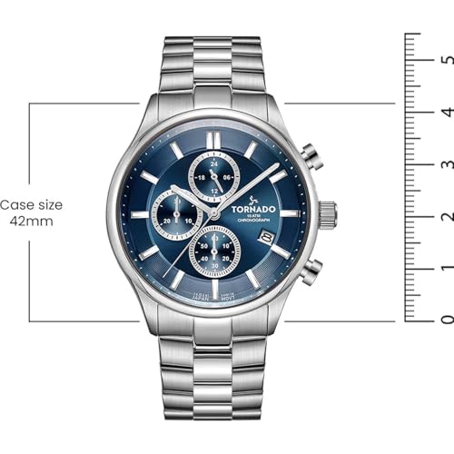 Tornado Celestia Elite Men’s Chronograph Watch | Green Dial, Gold Case & Strap, 42x48mm, 10ATM - T6106B-GBGH - color: Blue