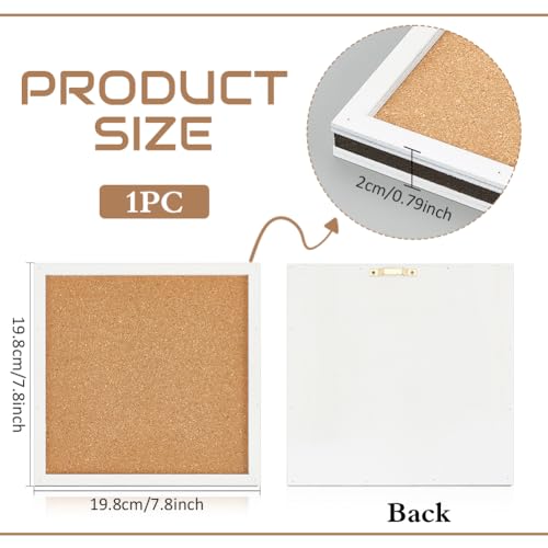 BENECREAT Pin Board Square Cork Board with White Frame, 0.8inch Thick Wall Mounted Cork Board for Brooch Pin Storage, Office Home Festival Wedding Decor, 7.8x7.8inch - style: White Square