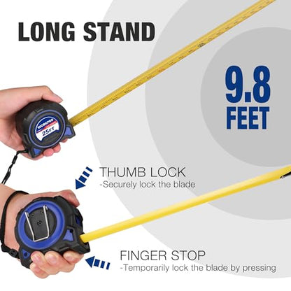 WORKPRO Heavy Duty Tape Measure, 2 Pcs 25FT Retractable Tape Measurement - color: Blue, size: 25FT