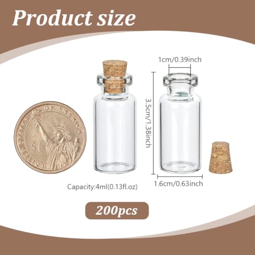 PH PandaHall 200pcs 4ml Clear Glass Jars with Cork Stoppers Mini Glass Bottles Small Transparent Vials Tiny Jars for DIY Crafts Essential Oils Perfume Wedding Favors Party Decorations Gift Making - size: 4ml