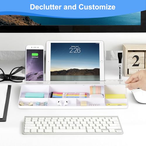 Desktop Glass Whiteboard with Storage, Weekly Calendar Desk White Board - color: Organizer-white Weekly Planner