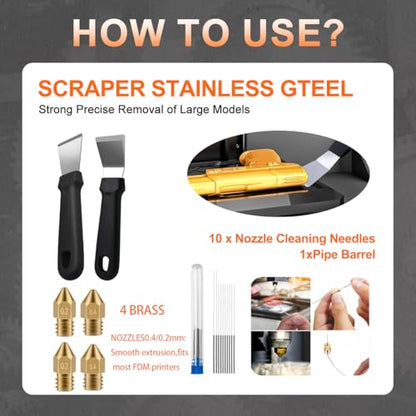 56Pcs 3D Printer Tool Kit & Accessories for All FDM/SLA Printers, Includes Nozzle Cleaning Kit, Scraper, Deburring Tool, Files, Brushes - Complete Starter Kit with Case