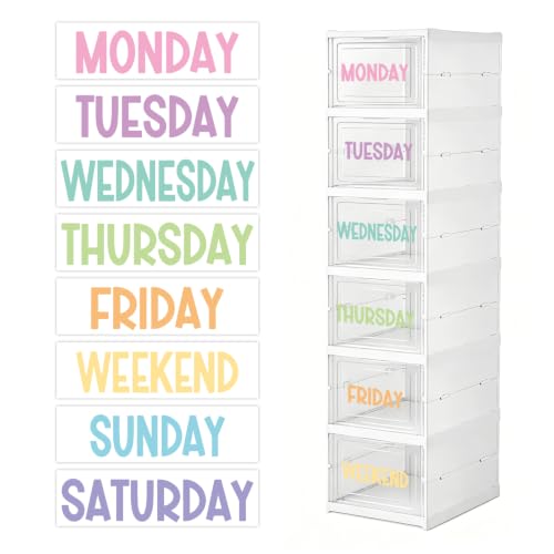 24 Pieces Days of The Week Stickers for Drawers Monday Through Friday Weekday Labels for Clothes Organizer Plastic Bin for School Clothes Classroom Organization (Pastel) - color: Pastel