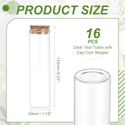 PATIKIL 55ml Glass Test Tubes with Caps Cork Stopper, 16 Pcs, 30x110MM - size: 55ml