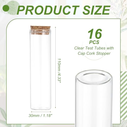 PATIKIL 55ml Glass Test Tubes with Caps Cork Stopper, 16 Pcs, 30x110MM - size: 55ml