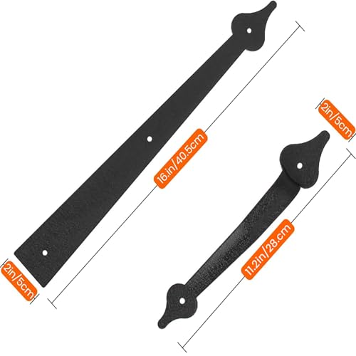 Homode Decorative Garage Door Hinges Handles, Faux Garage Door Accents, Metal Handles Hinges Hardware Kit, Screw Mounted, Black, Spear Style (4 Hinges+2 Handles) - size: 4 Hinges+2 Handles