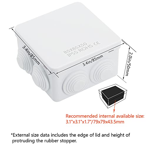 LeMotech ABS Plastic Dustproof Water Resistant IP55 Junction Box Universal Electrical Project Enclosure White 3.4 x 3.4 x 2 inch (85 x 85 x 50 mm) - size: 3.4" x 3.4" x 2" (1pc)