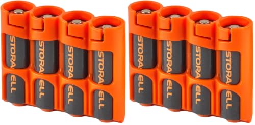 Storacell AA Battery Storage Caddy, Orange, Holds 4 Batteries (Not included) (Pack of 2) - size: 4 Count (Pack of 2)