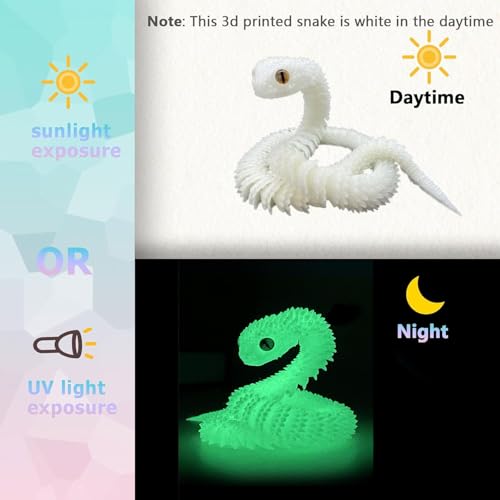 3D Printed Animals Set 3D Printed Snake Toys 3D Printed Articulated Flexible Fidget Toy 3D Printed Animals Exquisite Cute Pet Toy Children/Adults Fidget Toys (Fluorescent Green, 11.8) - color: Fluorescent Green, size: 11.8