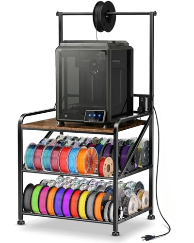 AHOWPD 3D Printer Stand with Filament Storage, Sturdy Heavy Duty Workbench - color: Rustic Brown