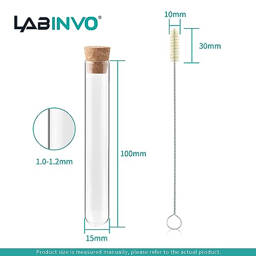 10ml Glass Test Tubes with Cork Stoppers and Brush, Round Bottom, Thickness 1.0-1.2, 15x100mm, Pack of 50, for Plants, Bath Salts, Party Decoration, Scientific Experiments, IN-TTS02 - style: 50 PCS of 10ml,with brush& crock