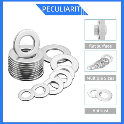 500PCS M2-M12 Silver 304 Flat Stainless Steel Washers Kit - size: 500PCS,M2,M2.5,M3,M4,M5,M6,M8,M10,M12