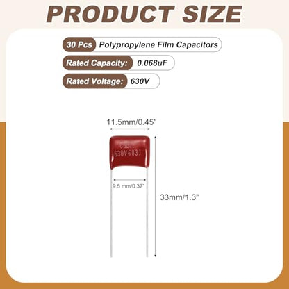 MECCANIXITY 30 Pcs Metallized Polypropylene Film Capacitors 683J 0.068UF - size: 683J 0.068UF