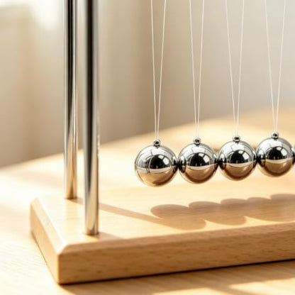 Newtons Cradle Balance Pendulum Balls, Swinging Kinetic Balls with Beech Base, Science Physics Educational Learning Tool, Office Home Creative Decoration, Stress Relief Fidget Desk Toy (Medium) - size: Beech Base Medium - 5 Balls