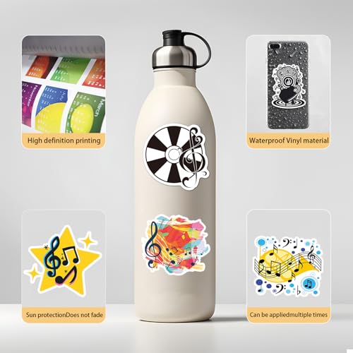 Music Stickers 100 Pack,Different Cute Musical Notes for Kids Waterproof Music Sticker for Laptop Guitar Hydroflask Scrapbooking Journaling - style: Musical Notes Stickers