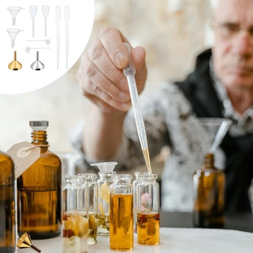 10Pcs Mini Funnels Sets, Plastic Small Aluminium Funnels with Mini Plastic Dropper Pipette Dispenser for Filling Tiny Bottles, Crafts, Sand, Essential Oils, Cosmetics (Gold Silver) - color: Gold Silver