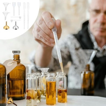 10Pcs Mini Funnels Sets, Plastic Small Aluminium Funnels with Mini Plastic Dropper Pipette Dispenser for Filling Tiny Bottles, Crafts, Sand, Essential Oils, Cosmetics (Gold Silver) - color: Gold Silver