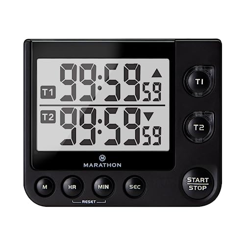 MARATHON Dual Digital Timer, 100-Hour Count Up/Down, Large Display, Black - color: Double Timer Black