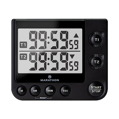 MARATHON Dual Digital Timer, 100-Hour Count Up/Down, Large Display, Black - color: Double Timer Black