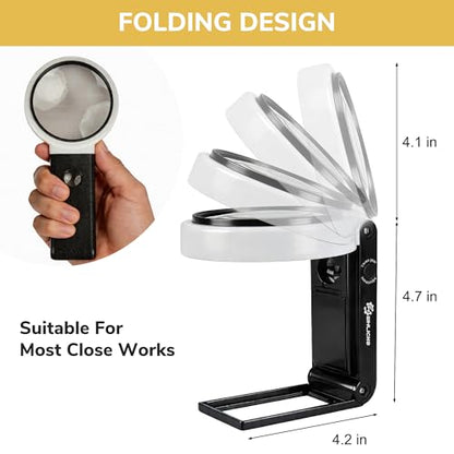 10X 25X Magnifying Glass with Light Stand, 32 LED Foldable Magnifier