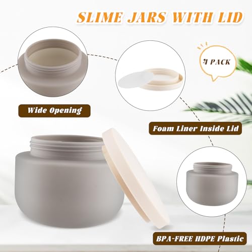 4 Pack 8 OZ Plastic Jars Round Cosmetic Container with Lids,Wide Mouth Soft Slime Jars for Lotion,Hand Cream,Ointments,Makeup,Body Butter,Rhinestone,Samples Pot Travel Make Up Storage (Grey) - color: Grey