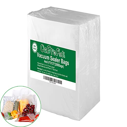 O2frepak Quart 4mil 8"x12" Vacuum Sealer Bags 200ct for Food Storage - size: 8" x 12" Quart Size