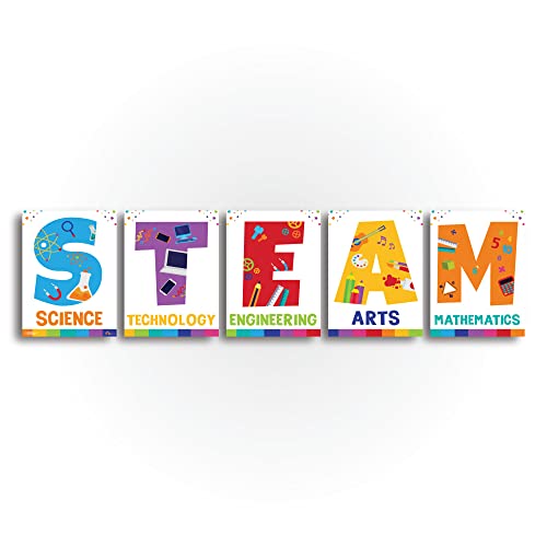 Sproutbrite 5 Pack 12”x16” Classroom Posters Décor STEAM Display Posters for Classroom School Decorations Wall Chart for Elementary, Middle School and High School - Science, Technology, Engineering, Arts and Mathematics - Encourages Critical Thinking - co