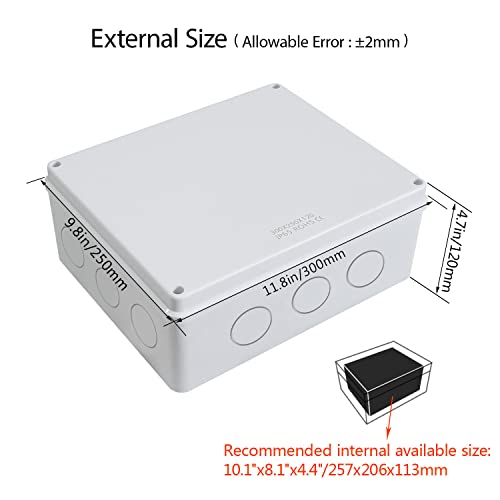 LeMotech Junction Box, Electrical Box IP65 Water Resistant Dustproof ABS Plastic Project Enclosure for Electronics White 11.8 x 9.8 x 4.7 inch - size: 11.8"x 9.8"x 4.7"