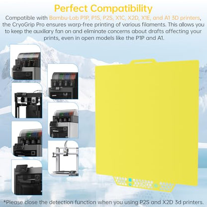 BIQU CryoGrip Pro Glacier Plate for Bambu-Lab X2D,P2S,P1P,P1S,X1C,X1E,A1 - color: Glacier Yellow, size: X2D/P2S/P1/X1/A1
