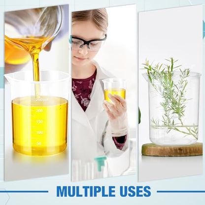 Tanlade 36 Pcs Plastic Beakers Transparent Lab Measuring Cup Clear Liquid Measuring Mixing Cups Raised Graduations, Tapered Spout for Laboratories, Classrooms, Home (250 ml) - size: 250ml