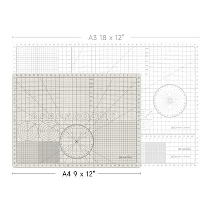 KEARING A4 Self Healing Cutting Mat 9x12 Inch, 3mm Thick Double-Sided High-Contrast Craft Mat with Grid, Premium 5-Ply PVC Construction, Beige and Charcoal Grey, for Sewing, Quilting, Crafts, 1 PCS - size: 12"L x 9"W
