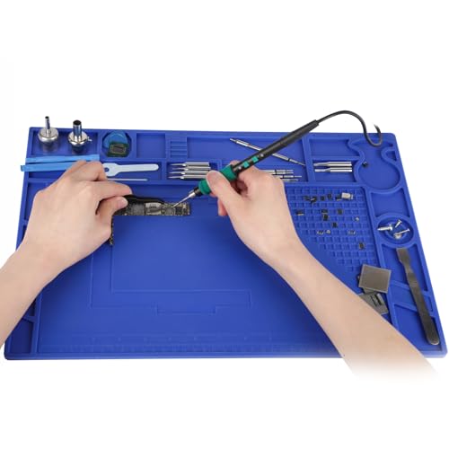 YIHUA M170 Heat-resistant Soldering Mat with Multiple Storage Slots, Built-in Ruler, Magnetic Zones, PCB Slot, Bendable Soft Silicone Soldering Mat, Dimensions 17.32*12.20*0.24 inches (440*310*6mm) - size: 17.32 in × 12.20 in