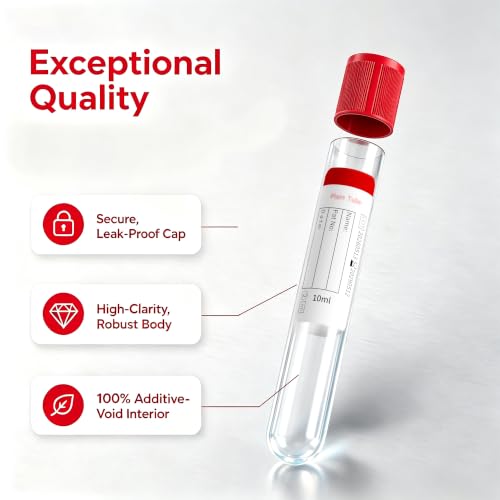 200 Pcs 10ml Plastic Test Tubes with Red Caps for Lab Use - color: Red-10ml-200