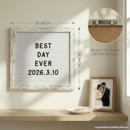 Rustic White Felt Letter Board 10x10, 336 Letters, Wall Mount and Stand - color: Rustic White