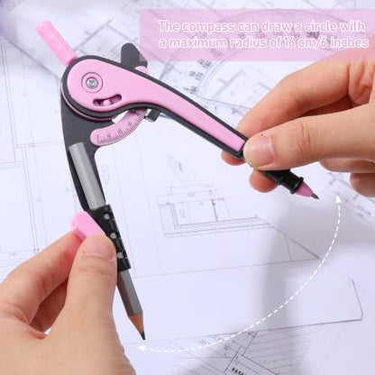 Zonon 2 Pcs Protractor and Compass Set, Swing Arm Protractor, Pink Clear - color: Pink Clear