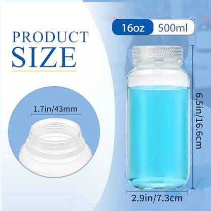 Hoolerry 36 Pcs 16oz 500ml Plastic Sample Bottles Laboratory Grade Polypropylene Wide Mouth Reagent Bottles Clear Liquids Storage Containers with Lids Leak Proof Containers for Lab Classroom - size: 16oz/ 500ml