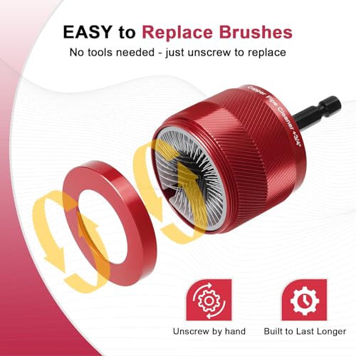 Copper Pipe Cleaner for Drill, Plumbing Tools Set 1/2" & 3/4" with 1/4" Hex Shank & 6 Brush Blades & 2 Pipe Brush, for Removing Rust, Stains & Paint from Copper & Metal Pipes, Red, Metal Cleaning Kit - color: Red, size: 1/2" & 3/4"